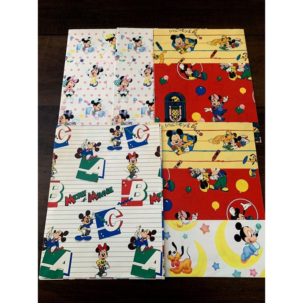 Lot Vtg 90s Disney Gift Wrapping Paper Baby Birthday Mickey Minnie Mouse Pluto
